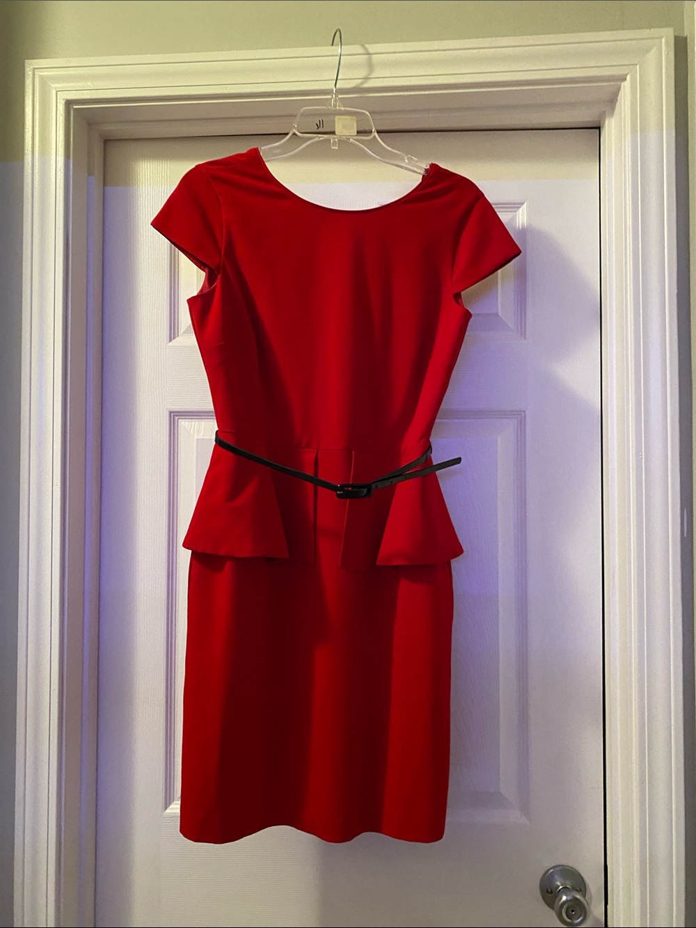 Worthington Red Peplum Midi Dress with Black Belt